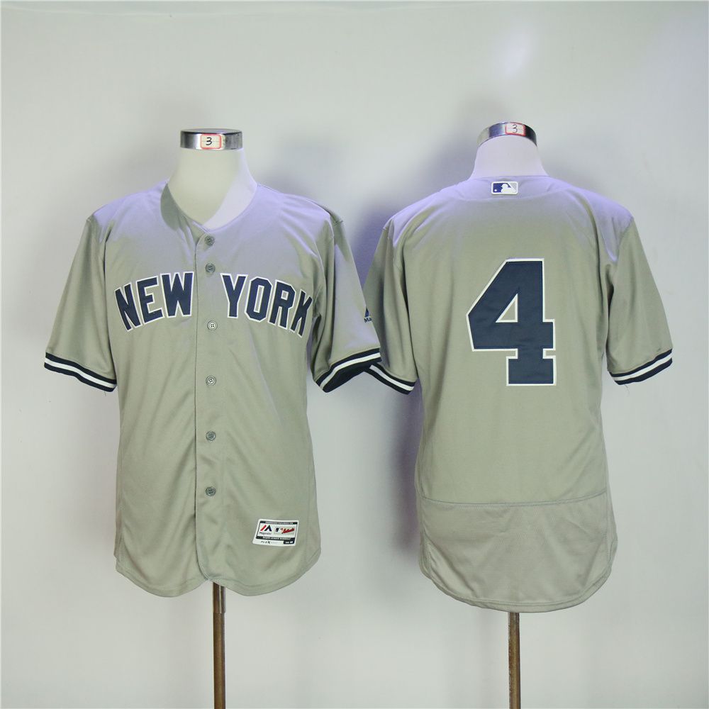Men New York Yankees 4 No name Grey MLB Jerseys